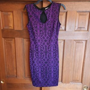 CACHE Purple & Black Keyhole Shift Dress, Size 2
